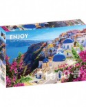 Puzzle 1000 piese Enjoy - Santorini View with Flowers, Greece (Enjoy-1083)
