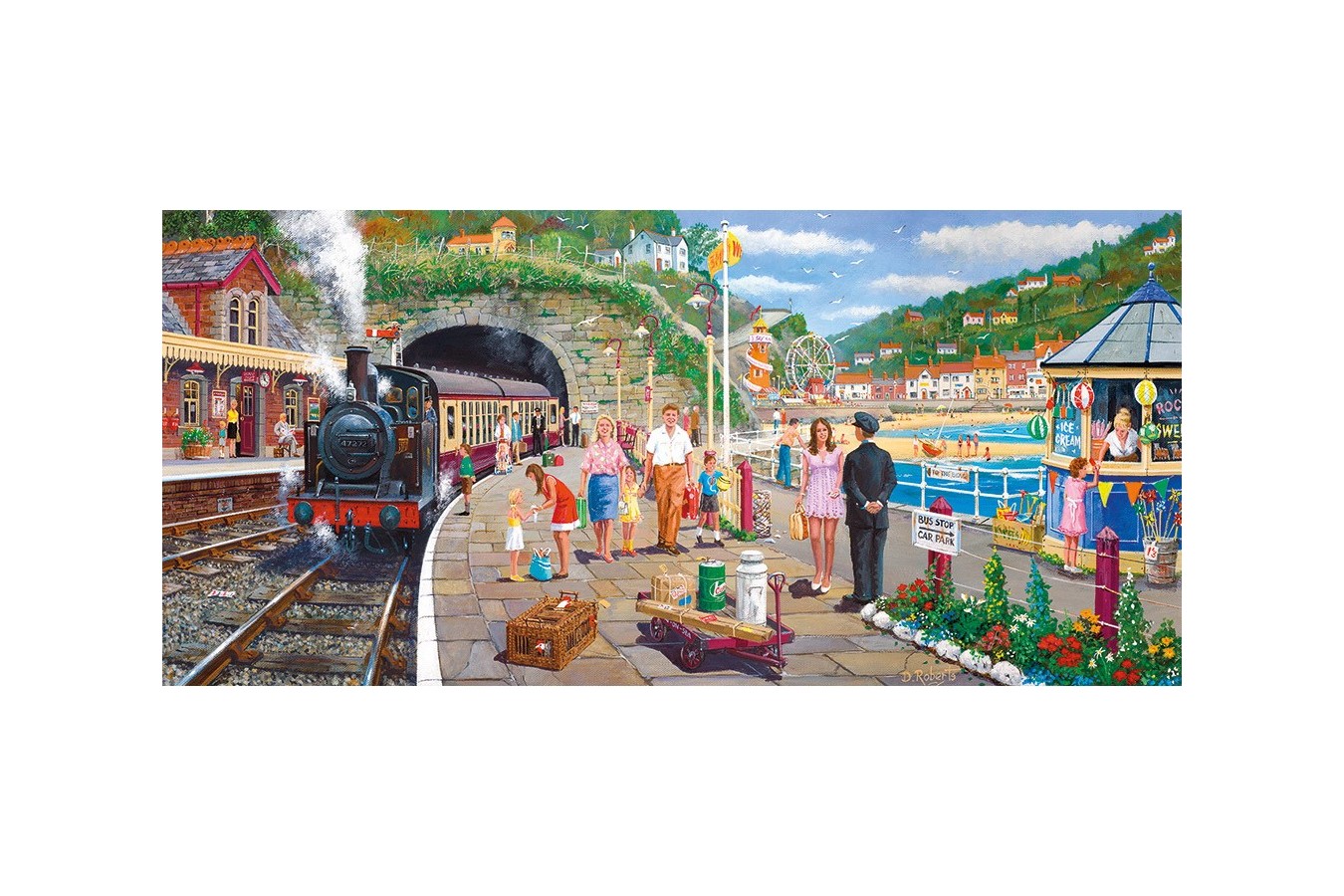 Puzzle panoramic Gibsons - Derek Roberts: Seaside Train, 636 piese (52019)