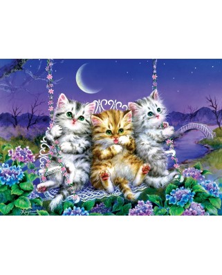 Puzzle 500 piese - Kittens swinging in the Moonlight (Art-Puzzle-5086)