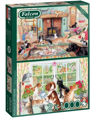 Puzzle 2x1.000 piese - Animals at Home (Jumbo-11318)