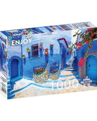 Puzzle 1000 piese Enjoy - Turquoise Street in Chefchaouen, Maroc (Enjoy-1365)