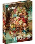Puzzle 1000 piese Enjoy - Hans Zatzka: Flowers Still Life with Blue Tit (Enjoy-1518)