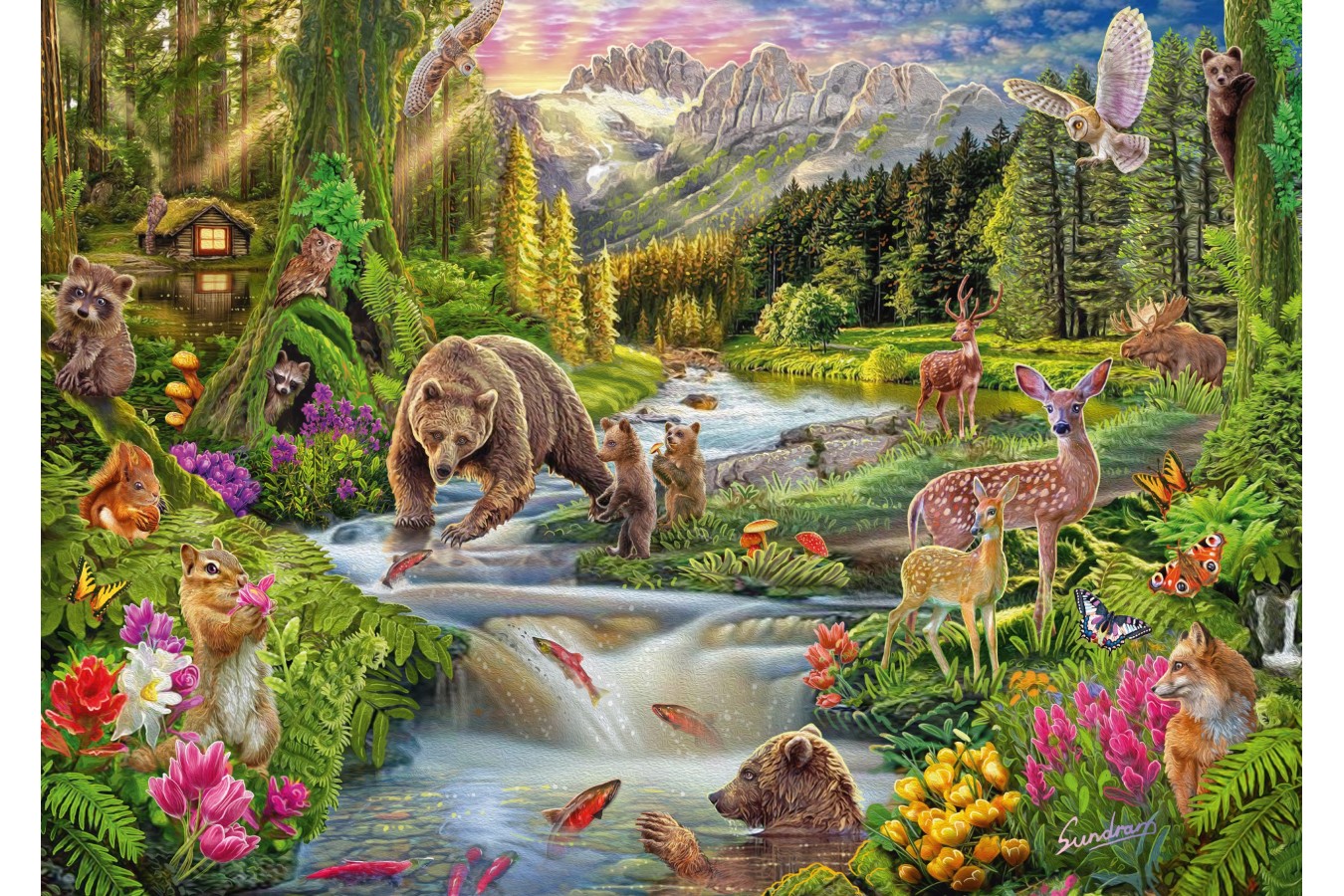 Puzzle 1000 piese Schmidt - Steve Sundram: Forest Animals (Schmidt-59964)