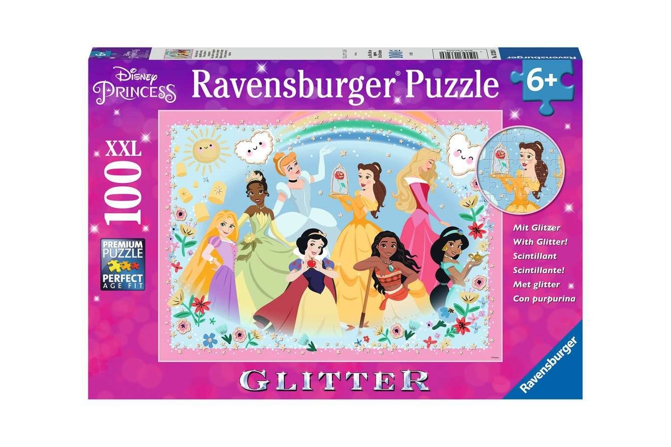 Puzzle 100 piese Ravensburger - Printesele Disney, cu sclipici (Ravensburger-13326)