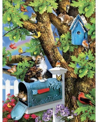 Puzzle 1000 piese SunsOut - Kitty and Birdhouse (Sunsout-35240)