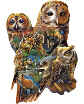 Puzzle 1000 piese XXL contur SunsOut - Forest Owls (Sunsout-97055)