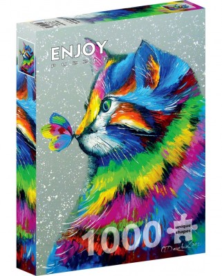 Puzzle 1000 piese ENJOY - Bright Cat and Butterfly (Enjoy-1781)