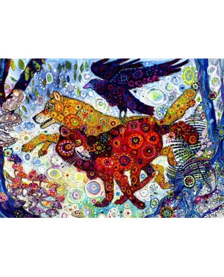 Puzzle 500 piese din lemn Grafika - Sally Rich: Wolves in a Blue Wood (Grafika-F-32244)