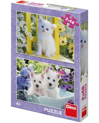Puzzle 2x48 piese Dino - Kittens and Puppies (Dino-38162)