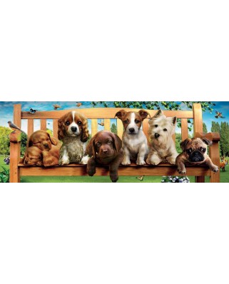 Puzzle 1000 piese panoramic Educa - Puppies on the Bench (Educa-19038)