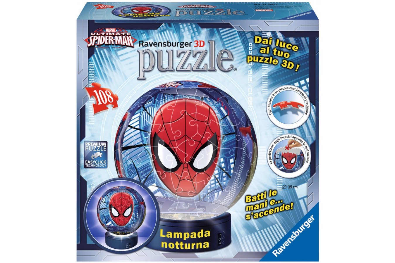 Puzzle glob Ravensburger - Luminos Spiderman, 108 piese (12256)