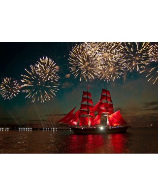 Puzzle 500 piese Bluebird Puzzle - Fireworks around a Sailboat (Bluebird-Puzzle-F-90106)