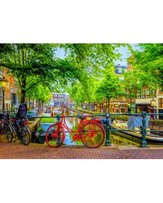Puzzle 1000 piese Bluebird Puzzle - The Red Bike in Amsterdam (Bluebird-Puzzle-F-90213)