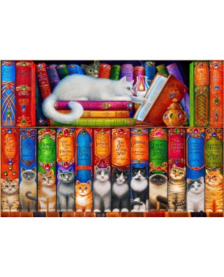 Puzzle 1000 piese Bluebird Puzzle - Cat Bookshelf (Bluebird-Puzzle-F-90217)