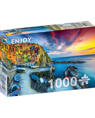 Puzzle 1000 piese ENJOY - Manarola Harbor at Sunset, Cinque Terre, Italy (Enjoy-2084)