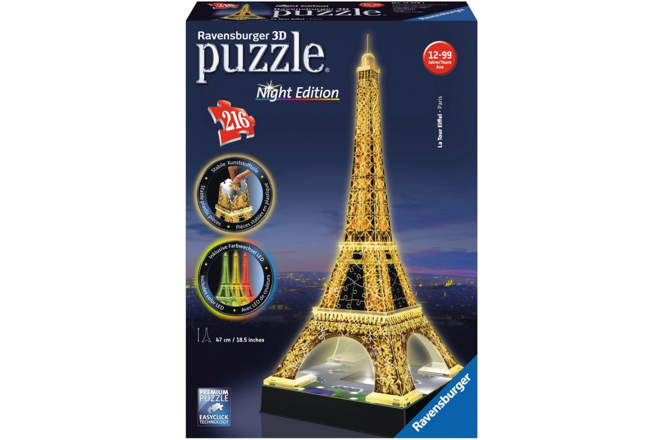 Puzzle 3D Ravensburger - Turnul Eiffel Noaptea, 216 piese (12579)