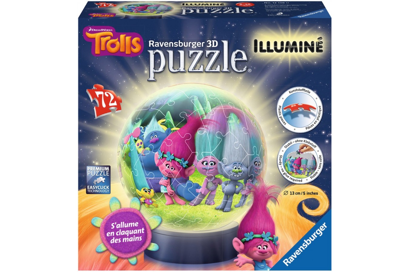 Puzzle glob Ravensburger - Luminos Trolls, 72 piese (12138)