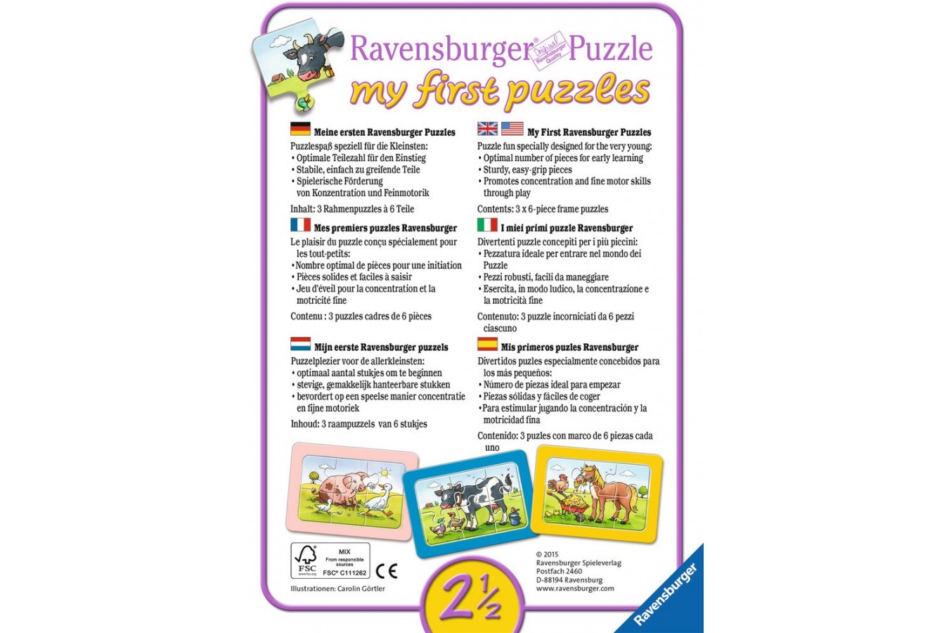 Primul Meu Puzzle Ravensburger - Animalute, 3X6 Piese