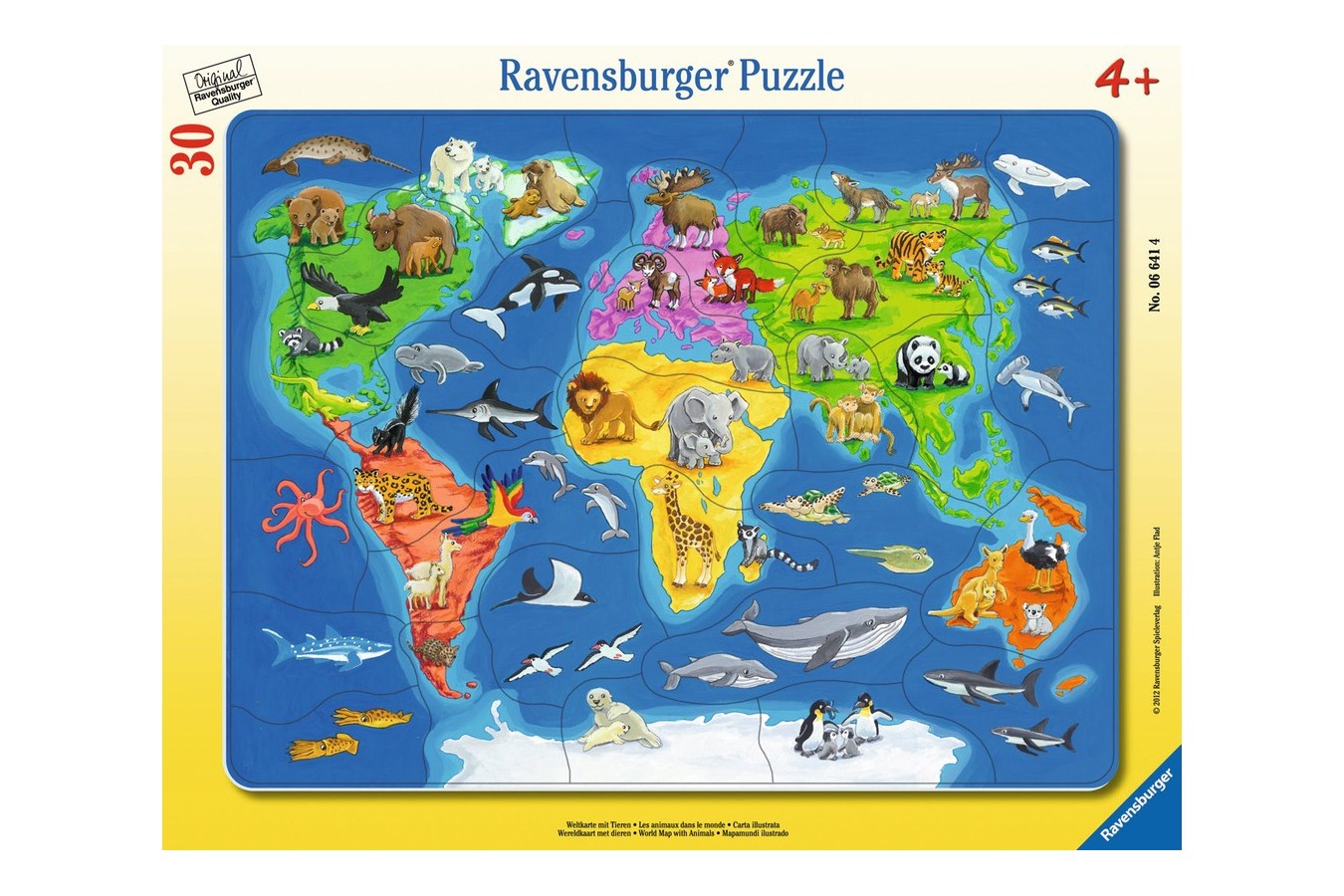 Puzzle Ravensburger - Harta Lumii Cu Animale, 30 Piese
