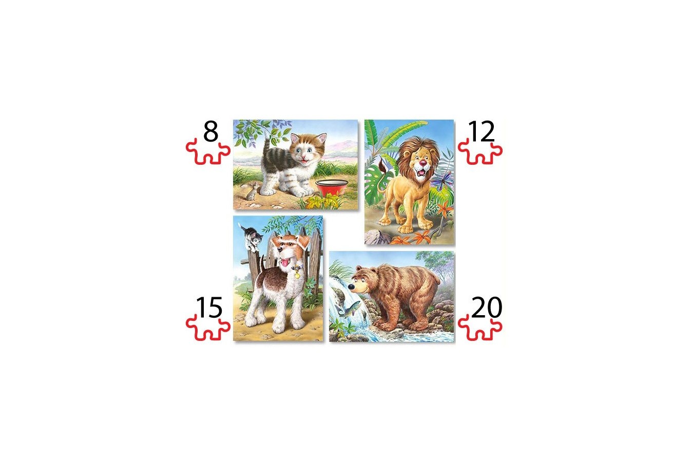 Puzzle 4 in 1 Castorland - Animals, 8/12/15/20 piese