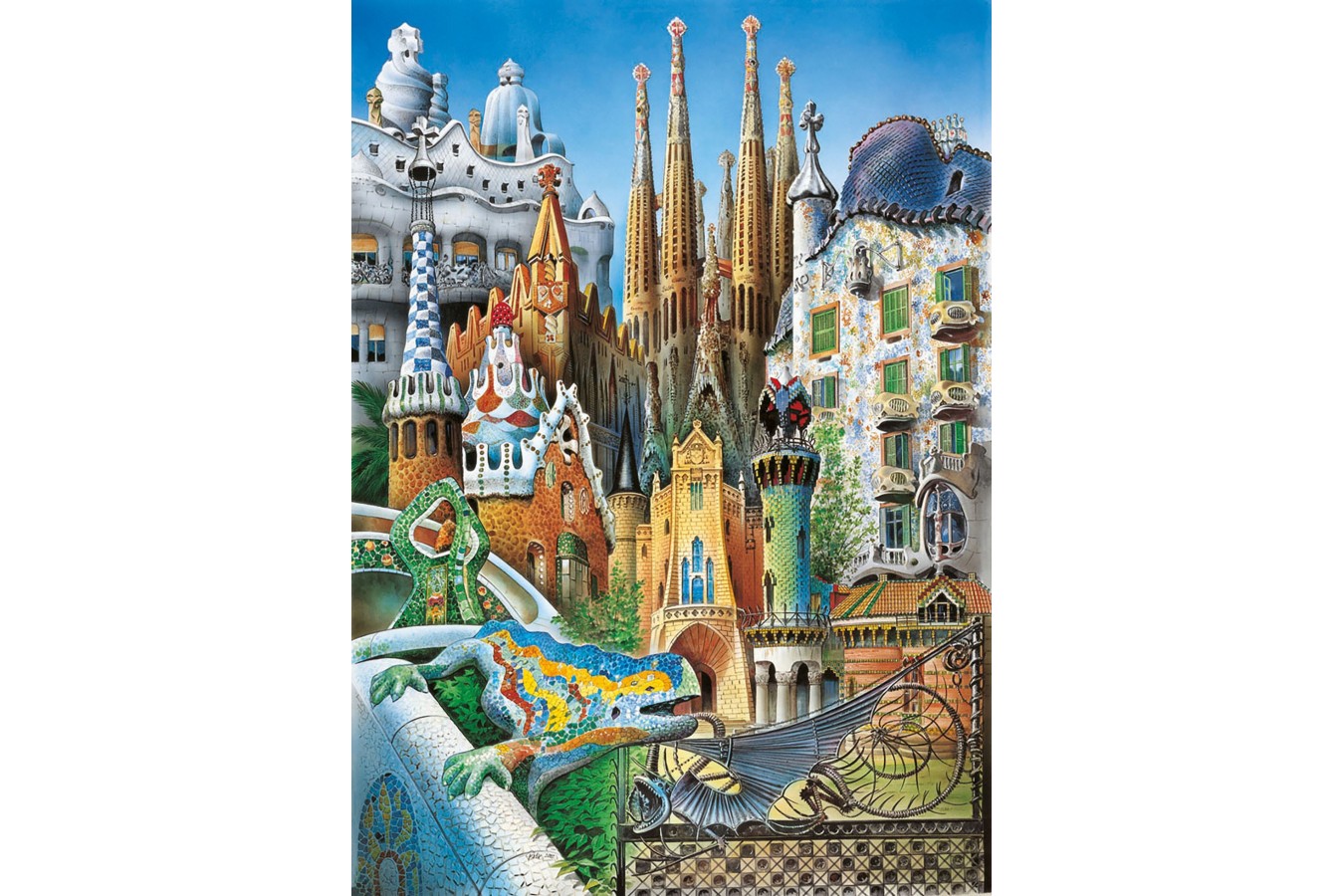 Puzzle mini Educa - Antoni Gaudi: Collage, 1000 piese, include lipici puzzle (11874)