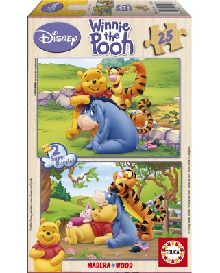 Puzzle din lemn Educa - Winnie the Pooh: Playing with his Friends, 2x25 piese (14503)