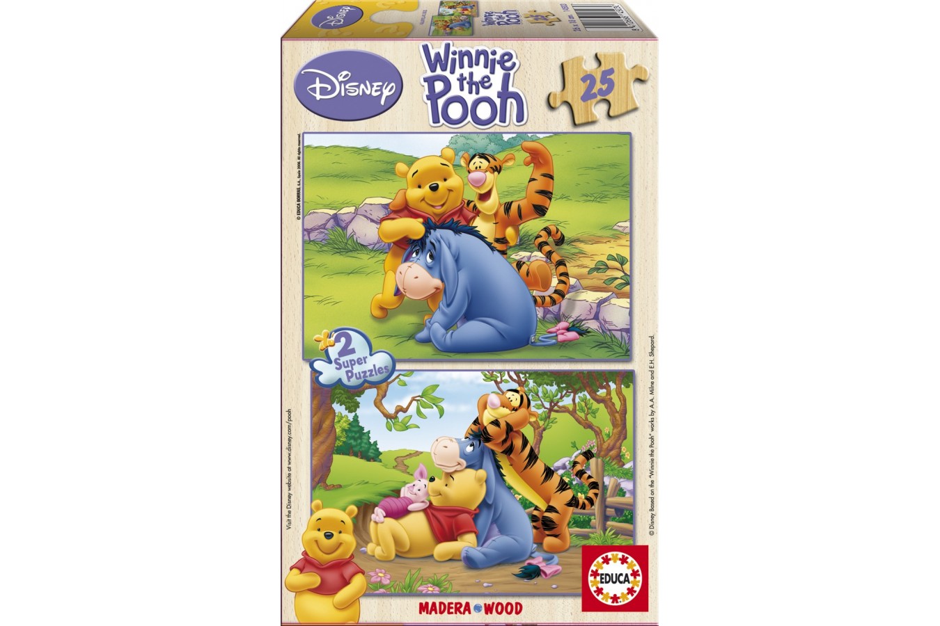 Puzzle din lemn Educa - Winnie the Pooh: Playing with his Friends, 2x25 piese (14503)