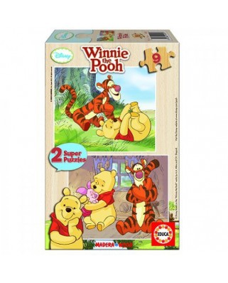 Puzzle din lemn Educa - Winnie the Pooh: Winnie and Tiger, 2x9 piese (14955)