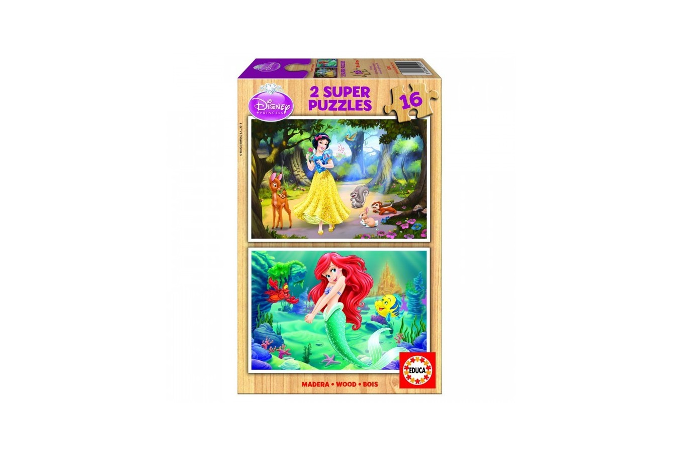 Puzzle din lemn Educa - Disney Princesses: Ariel and Snow-White, 2x16 piese (15590)
