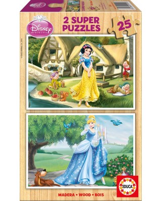 Puzzle din lemn Educa - Disney Princesses: Snow-White and Cinderella, 2x25 piese (15591)