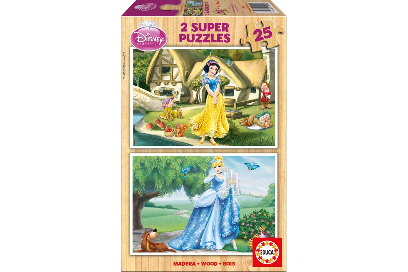 Puzzle din lemn Educa - Disney Princesses: Snow-White and Cinderella, 2x25 piese (15591)