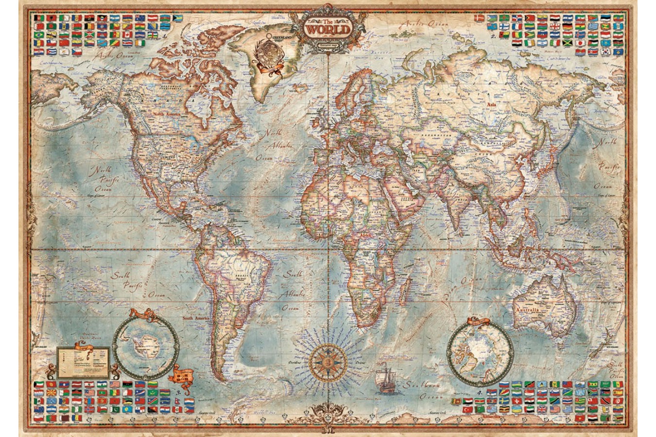 Puzzle Educa - The World, Political Map, 1500 piese, include lipici puzzle (16005)