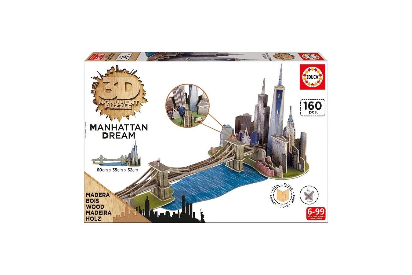 Puzzle 3D din lemn Educa - Brooklyn Bridge, Manhattan Dream, 160 piese (17000)