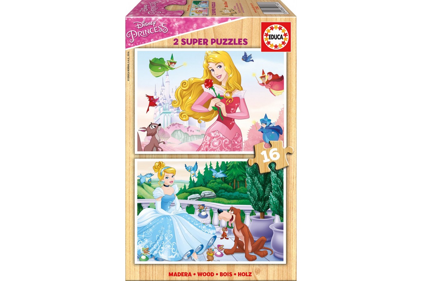 Puzzle din lemn Educa - Disney Princess, 2x16 piese (17163)