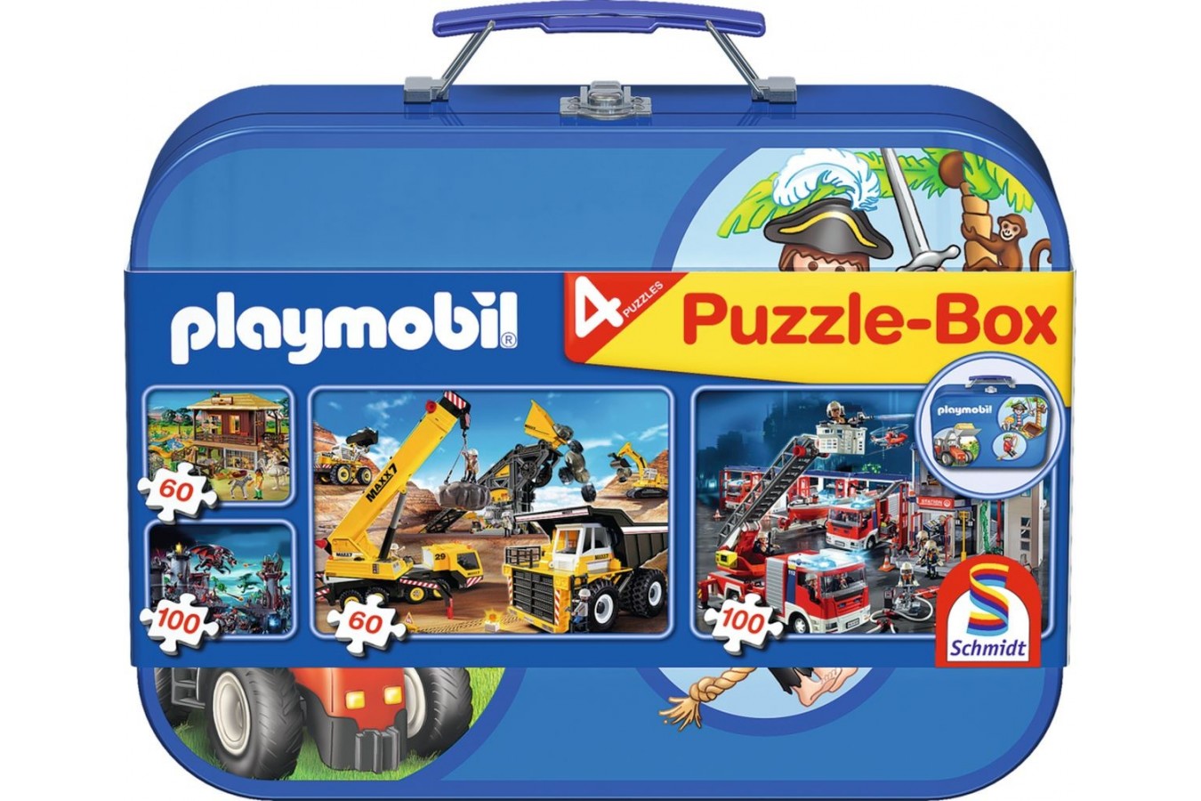 Puzzle Schmidt - Playmobil, 2x60 + 2x100 piese, cutie metalica (55599)