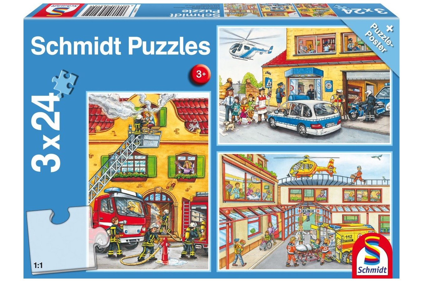 Puzzle Schmidt - Brigada de pompieri si politie, 3x24 piese, include 1 poster (56215)
