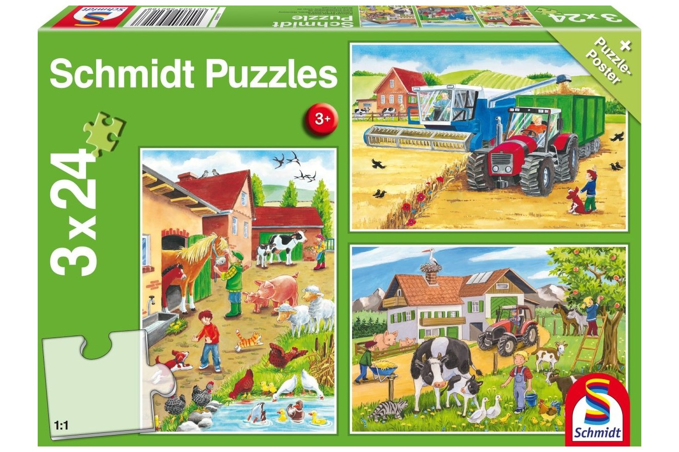 Puzzle Schmidt - La ferma, 3x24 piese, include 1 poster (56216)
