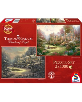 Puzzle Schmidt - Thomas Kinkade: Primavara / Iarna, 2x1000 piese (59469)
