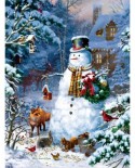 Puzzle SunsOut - Liz Goodrich Dillon: Winter Cabin Snowman, 1000 piese (64253)