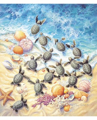 Puzzle SunsOut - Sherry Vintson: Green Turtle Hatchlings, 550 piese (64462)