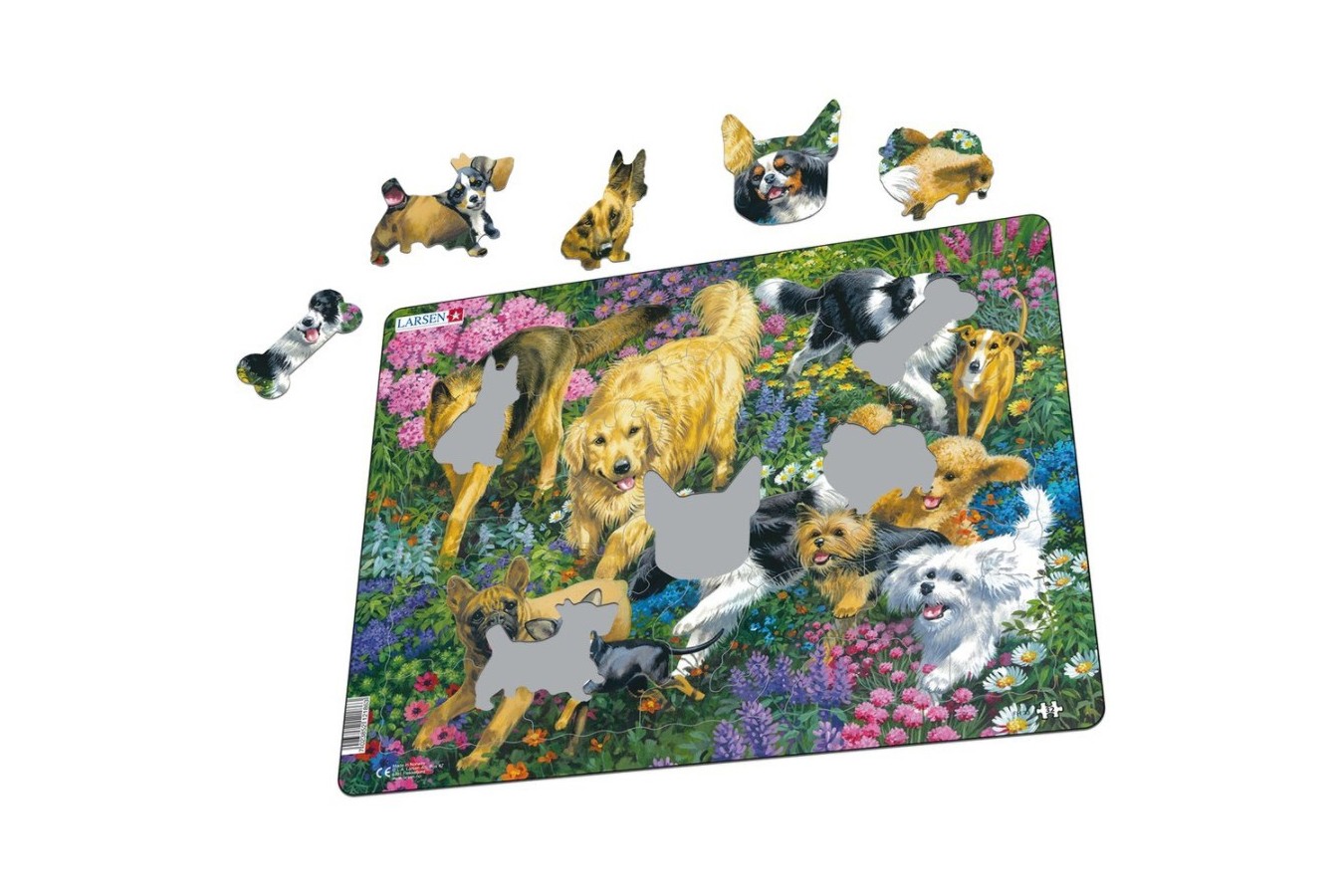 Puzzle Larsen - Dogs in a field with flowers, 32 piese (59484)
