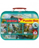 Puzzle Schmidt - Dinosaurs, 2x60 + 2x100 piese, cutie metalica (56495)