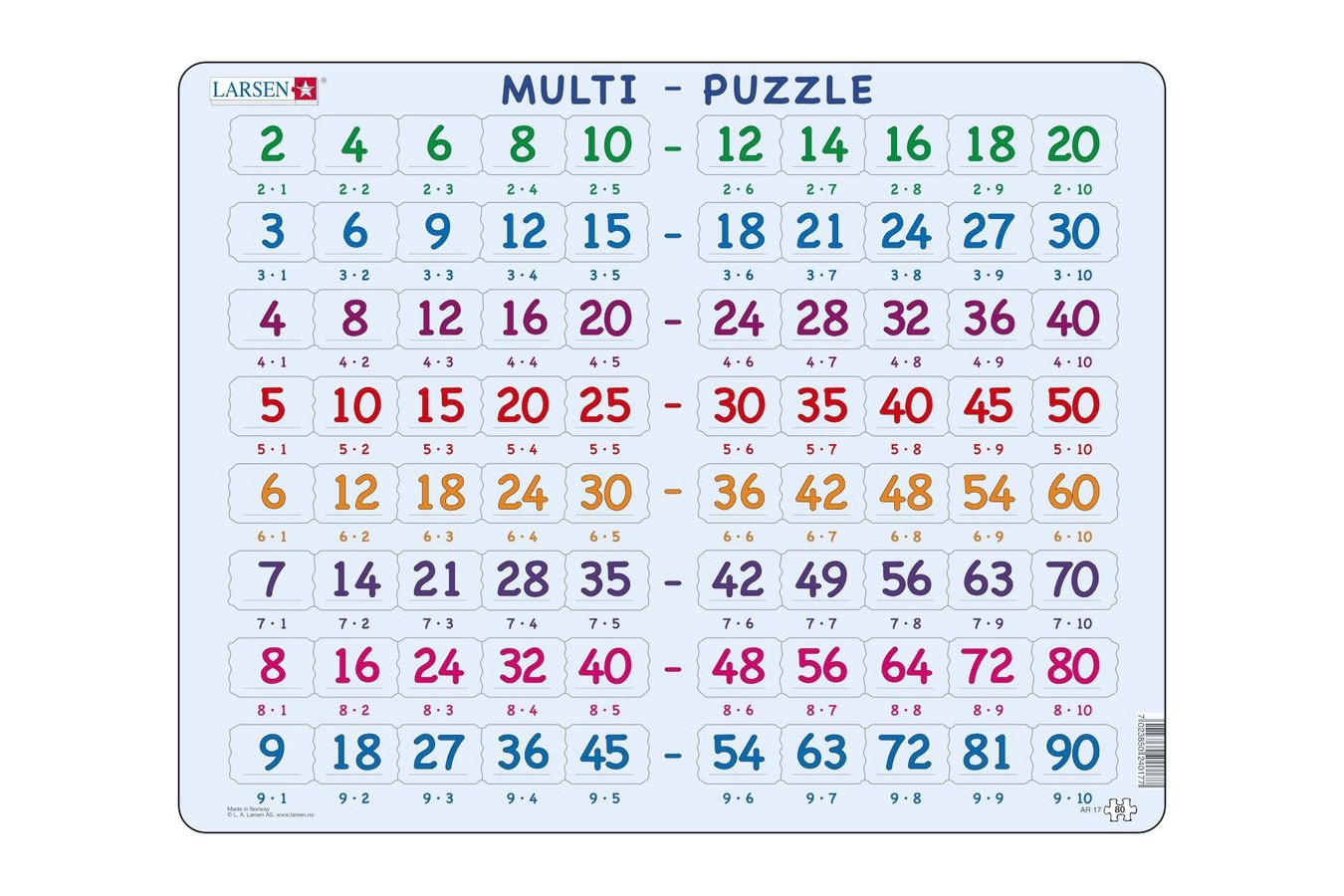 Puzzle Larsen - Mathematik: Multiplikationstabellen, 80 piese (48389)