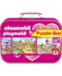Puzzle Schmidt - Playmobil Pink, 2x60 + 2x100 piese, cutie metalica (56498)