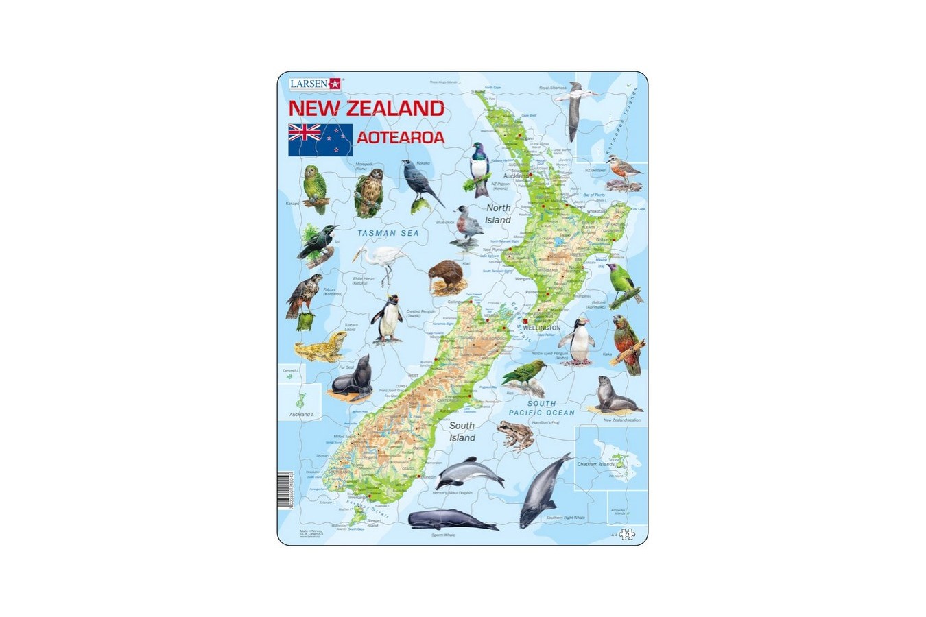 Puzzle Larsen - New-Zealand Physical With Animals, 71 piese (48133)
