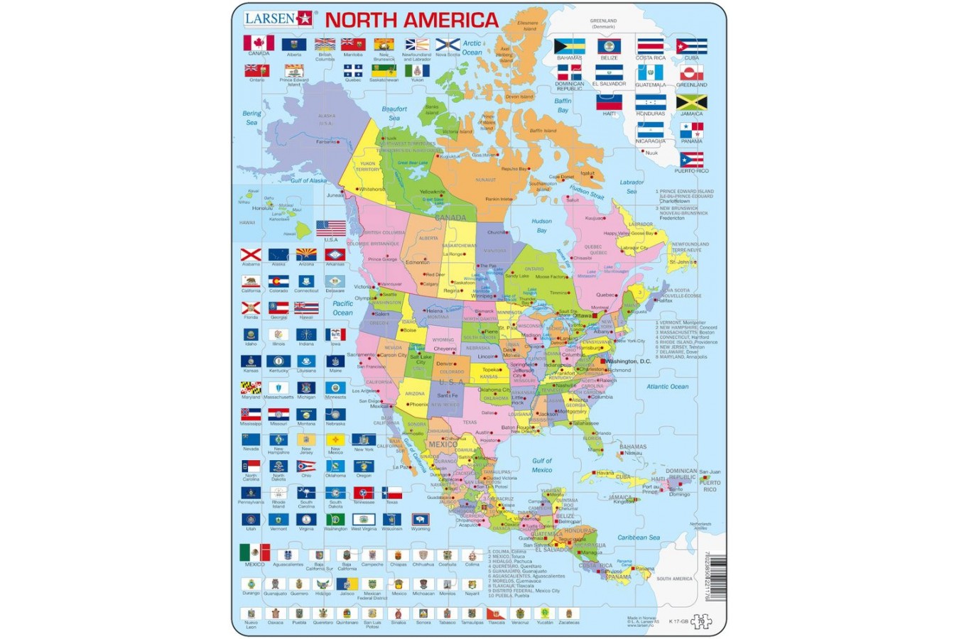 Puzzle Larsen - North America (English), 70 piese (48456)