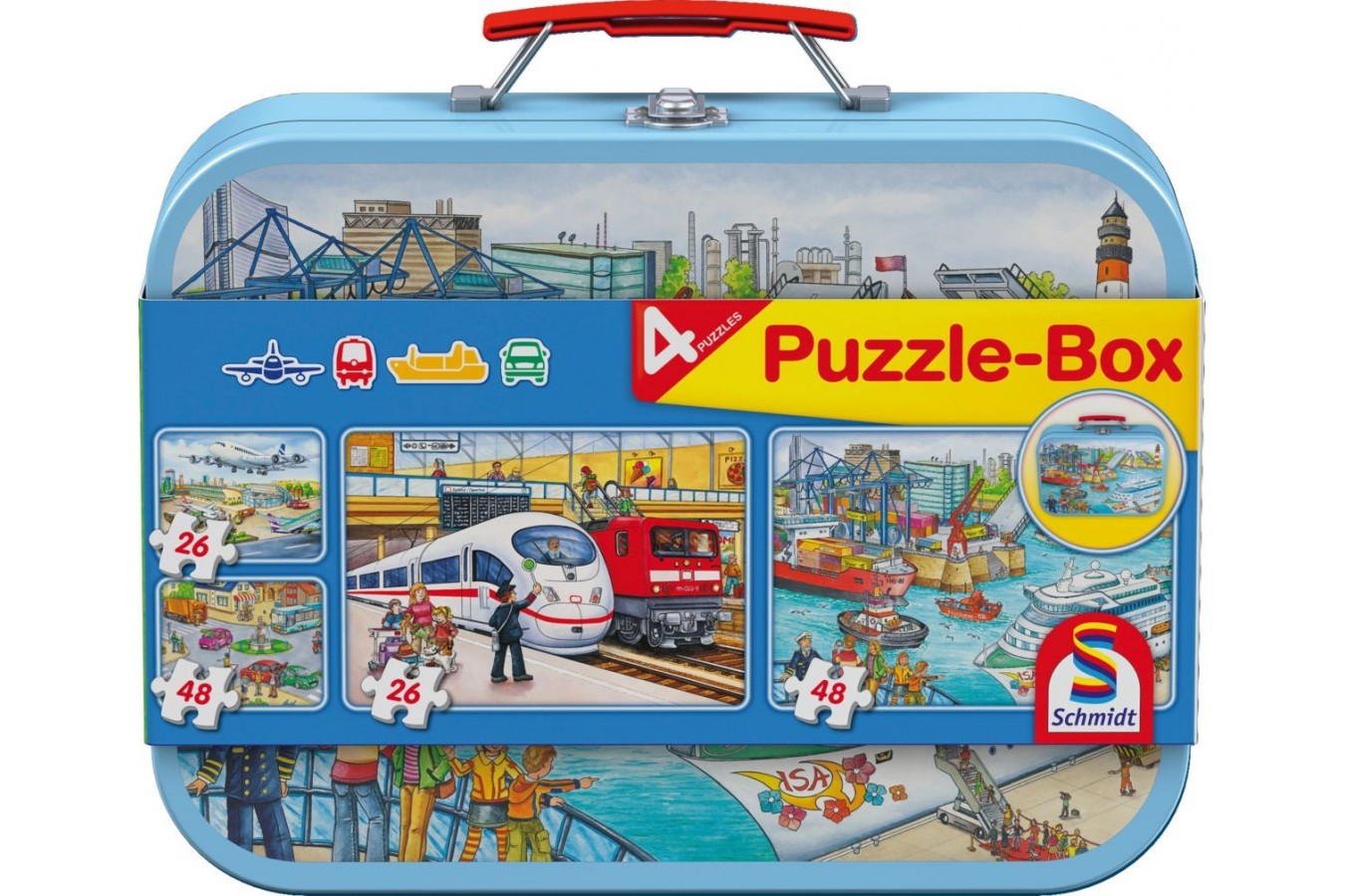 Puzzle Schmidt - Vehicles, 2x26 + 2x48 piese, cutie metalica (56508)