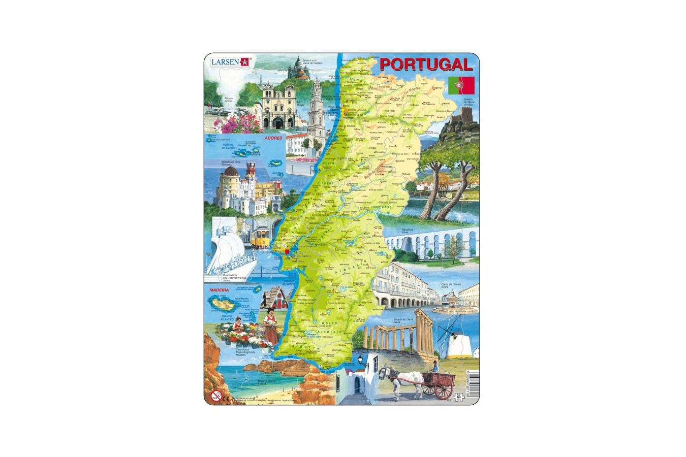 Puzzle Larsen - Physical Map of Portugal, 64 piese (48623)