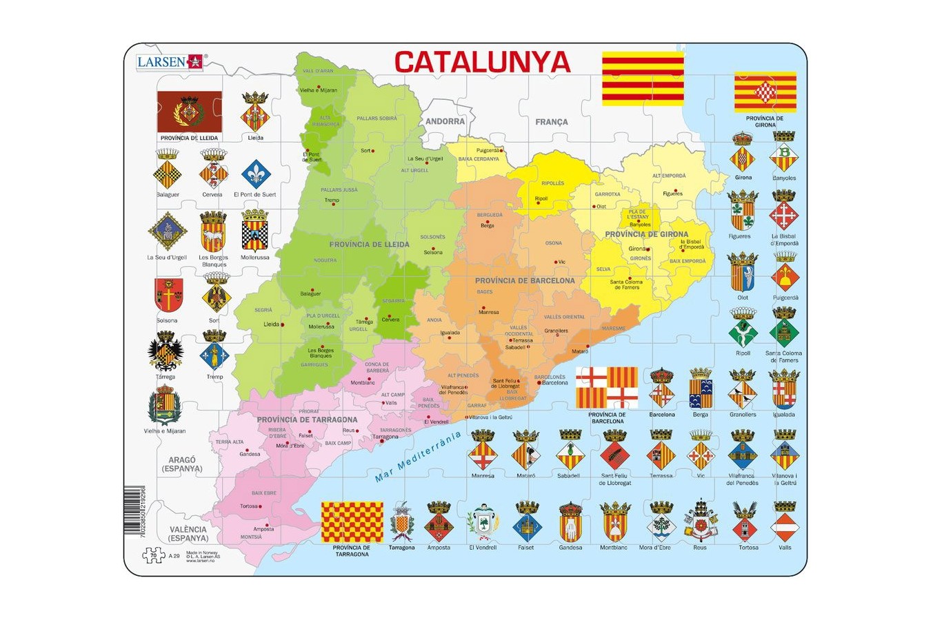 Puzzle Larsen - Political Map of Catalonia, 70 piese (48370)