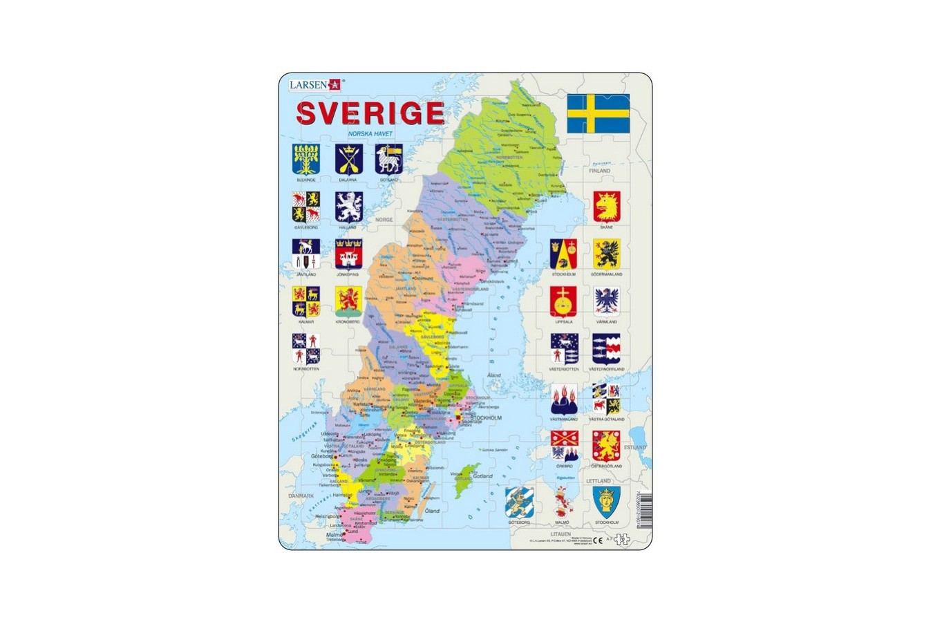 Puzzle Larsen - Sweden Political Map, 70 piese (48136)